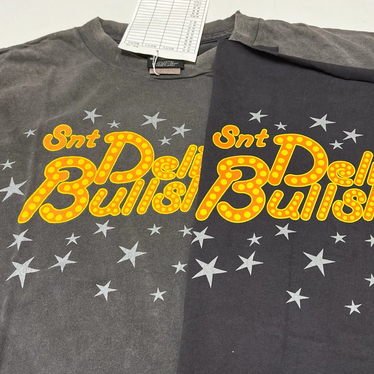 Printing proofing SAINT Mxxxxxx DELICATE BULLSHIT SS TEE/BLK star neon slogan printed TEE washed black S-XL New Vintage washed and distressed ceiling! Loyal to the original version. Main mark and wash mark are matched. Tube-woven fabric without side seams. Non-open version.